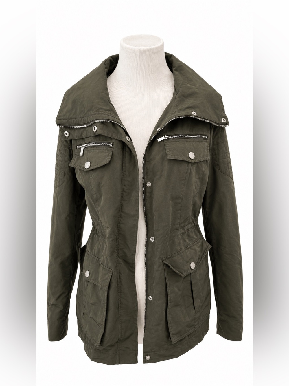 BCBGMaxAzria Olive Utility Jacket with Zip Pockets Medium